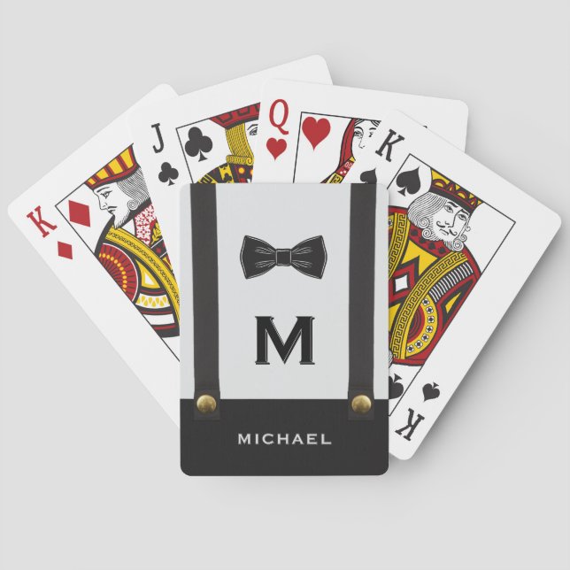 Suspenders & Bowtie Name Monogram Wedding Poker Cards (Back)