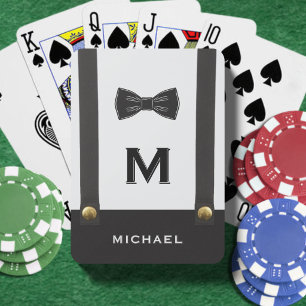 Suspenders & Bowtie Name Monogram Wedding Poker Cards