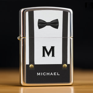 Suspenders & Bowtie Name Monogram Wedding Zippo Lighter