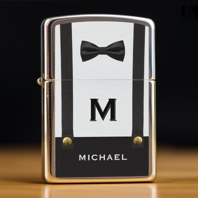 Suspenders & Bowtie Name Monogram Wedding Zippo Lighter (Creator Uploaded)