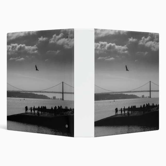 Suspension Bridge in Lisbon Black and White Photo 3 Ring Binder (Background)