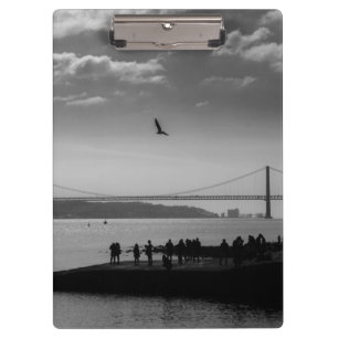 Suspension Bridge in Lisbon Black and White Photo Clipboard