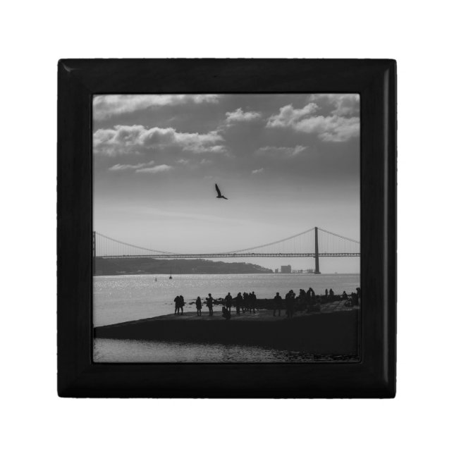 Suspension Bridge in Lisbon Black and White Photo Gift Box (Front)