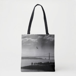 Suspension Bridge in Lisbon Black and White Photo Tote Bag