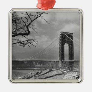 Suspension bridge view B&W Metal Ornament