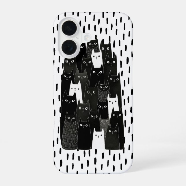 Suspicious Cat Patterns Funny Black Cat Art Design Iphone Case (Back)
