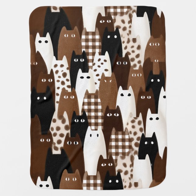 Suspicious Cats Pattern – Mocha Brown Palette – Ar Baby Blanket (Front)