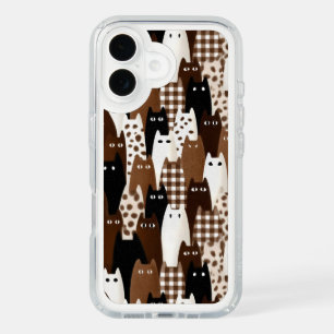Suspicious Cats Pattern – Mocha Brown Palette – Ar iPhone 16 Case