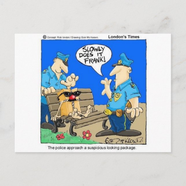 Suspicious Package Funny Police Cartoon Gifts Postcard (Front)