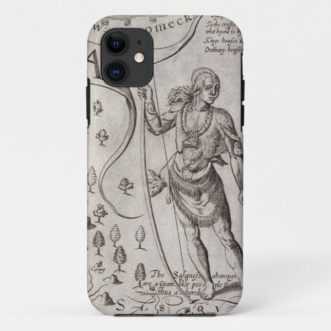 Susquehannock warrior, detail from Map of Virginia Case-Mate iPhone Case (Back)