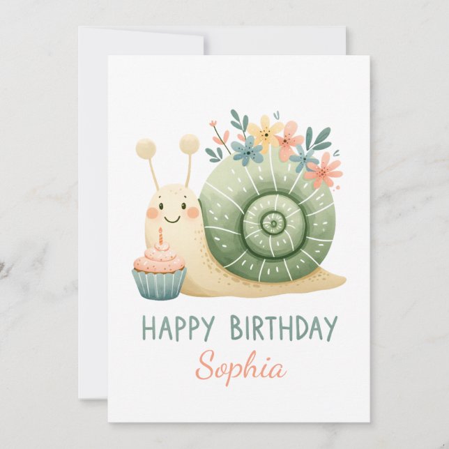Süße Schnecke mit Cupcake- Happy Birthday Invitation (Front)