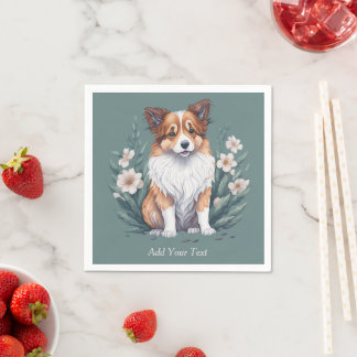 Süßer Collie umringt von Blumen -  Napkins