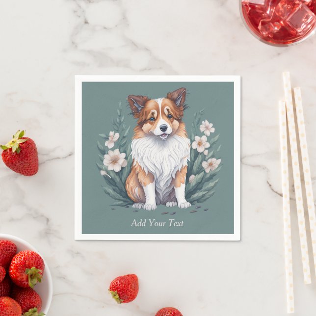 Süßer Collie umringt von Blumen -  Napkins (Insitu)