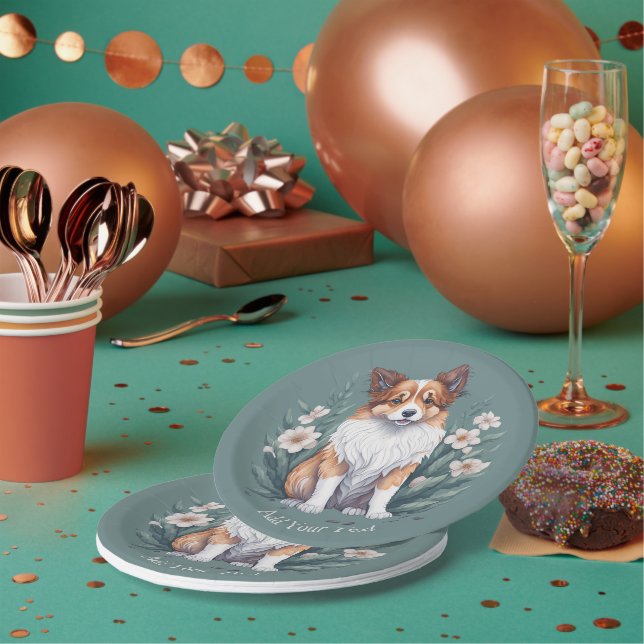 Süßer Collie umringt von Blumen -  Paper Plates (Multi)