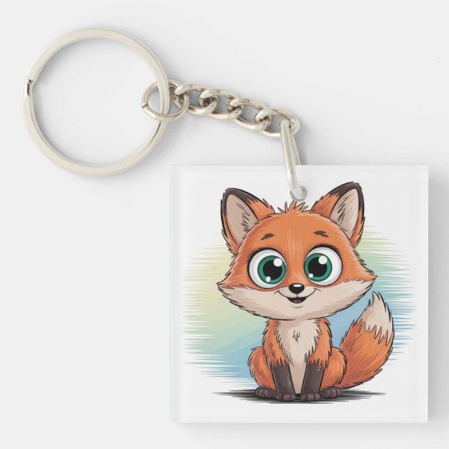 Süßer Fuchs Cartoon | Niedliche Tier Illustration  Keychain (Front)