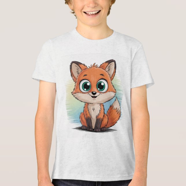 Süßer Fuchs Cartoon | Niedliche Tier Illustration  Tri-Blend Shirt (Front)