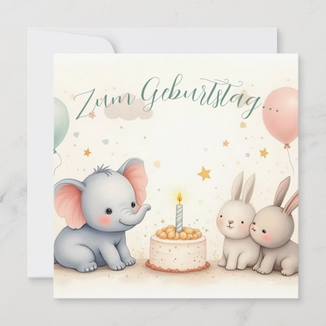 Süßer Geburtstagsgruß mit Tierfreunden (Front)