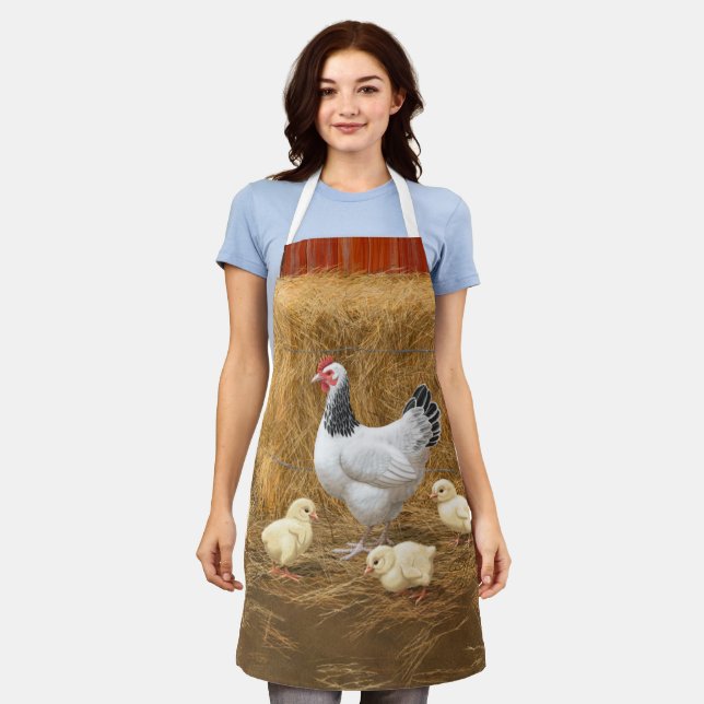 Sussex Chicken Mama Hen and Chicks Apron (Worn)