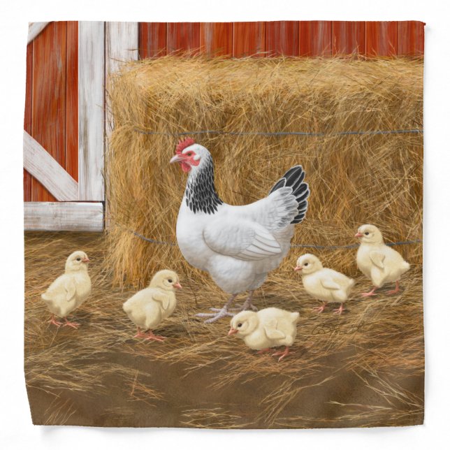 Sussex Chicken Mama Hen and Chicks Bandana (Front)