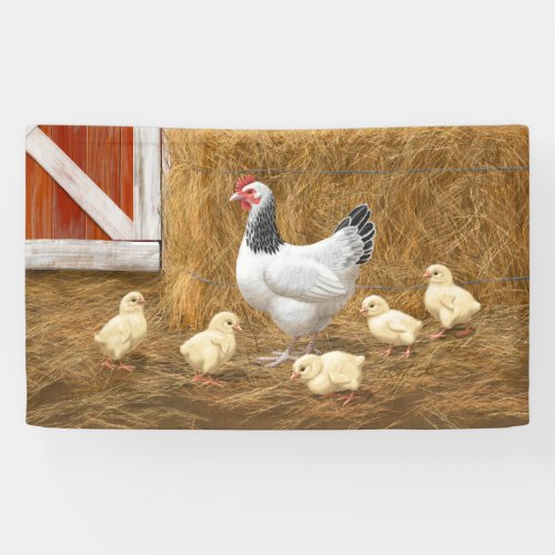 Sussex Chicken Mama Hen and Chicks Banner