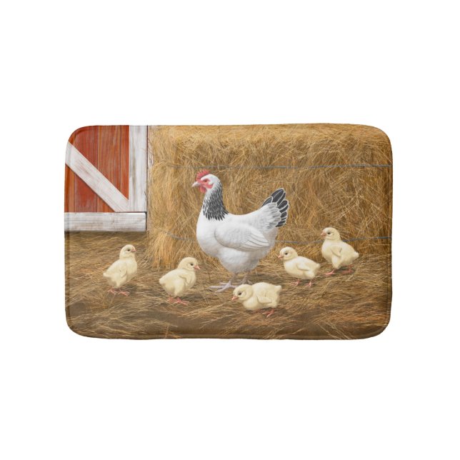 Sussex Chicken Mama Hen and Chicks Bath Mat (Front)