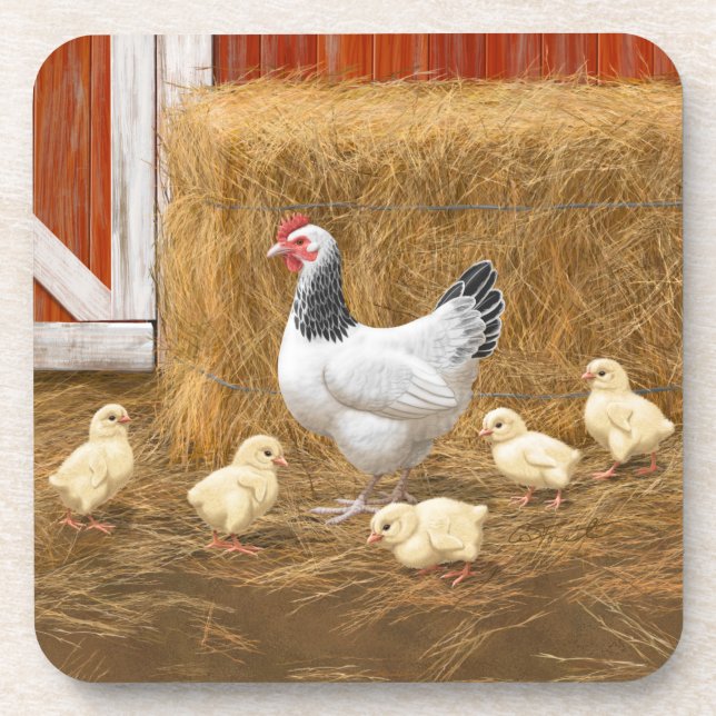 Sussex Chicken Mama Hen and Chicks Beverage Coaster (Front)