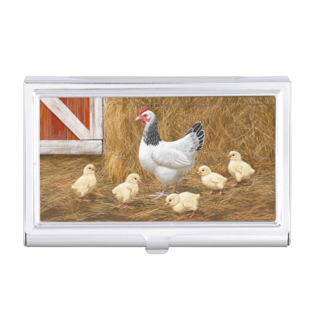 Sussex Chicken Mama Hen and Chicks Business Card Case (Front)
