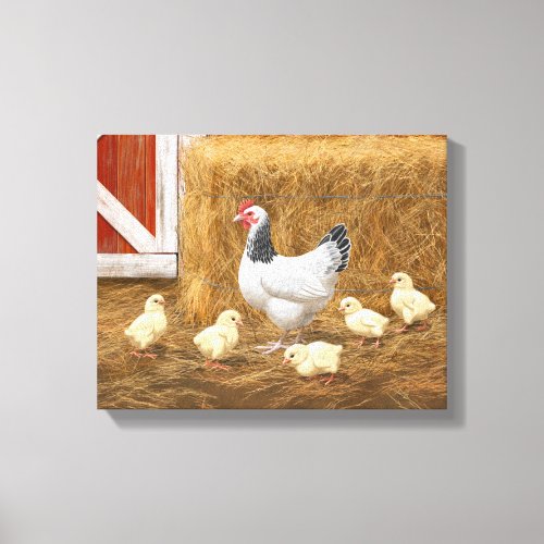 Sussex Chicken Mama Hen and Chicks Canvas Print