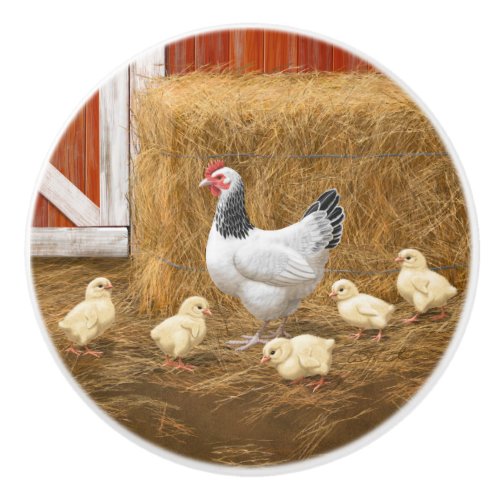 Sussex Chicken Mama Hen and Chicks Ceramic Knob