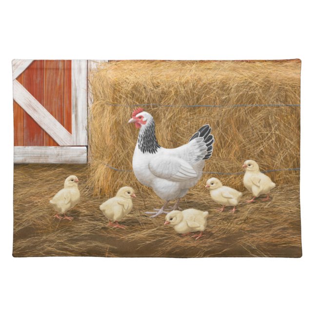 Sussex Chicken Mama Hen and Chicks Cloth Placemat (Front)