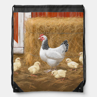 Sussex Chicken Mama Hen and Chicks Drawstring Bag