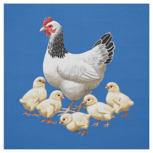 Sussex Chicken Mama Hen and Chicks Fabric