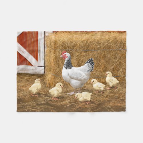 Sussex Chicken Mama Hen and Chicks Fleece Blanket