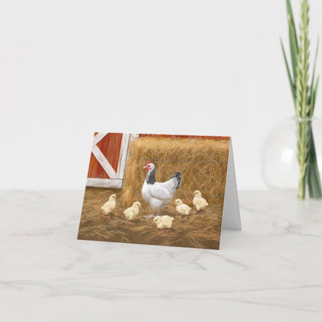 Sussex Chicken Mama Hen and Chicks Holiday Card (Front)