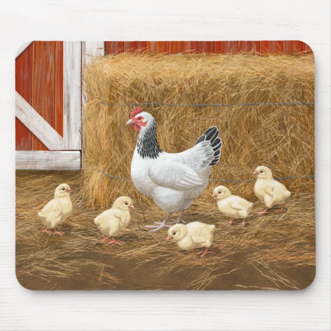 Sussex Chicken Mama Hen and Chicks Mouse Pad (Front)
