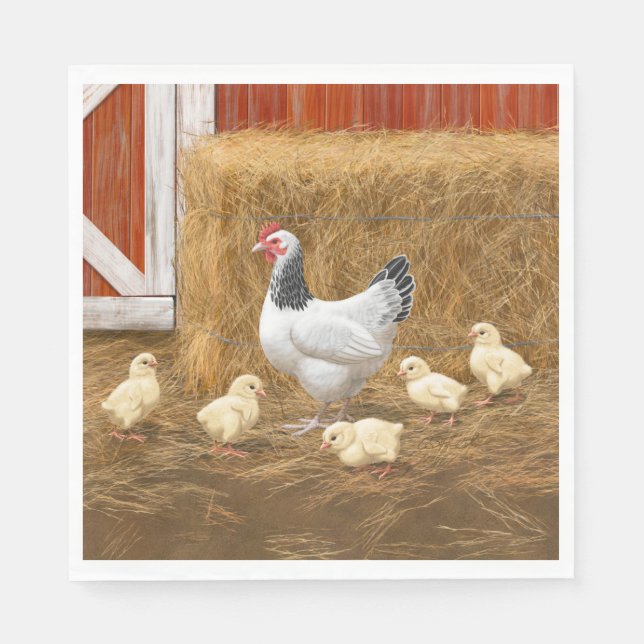 Sussex Chicken Mama Hen and Chicks Napkins (Front)