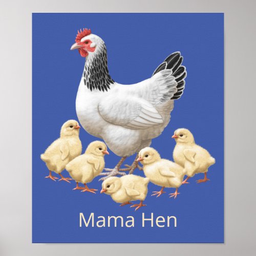 Sussex Chicken Mama Hen and Chicks Poster