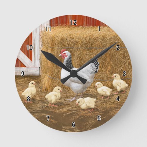 Sussex Chicken Mama Hen and Chicks Round Clock