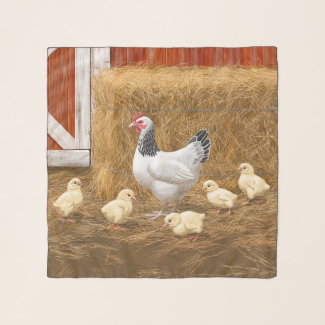 Sussex Chicken Mama Hen and Chicks Scarf (Front)