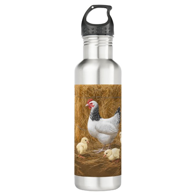 Sussex Chicken Mama Hen and Chicks Stainless Steel Water Bottle (Front)