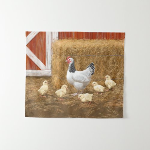 Sussex Chicken Mama Hen and Chicks Tapestry