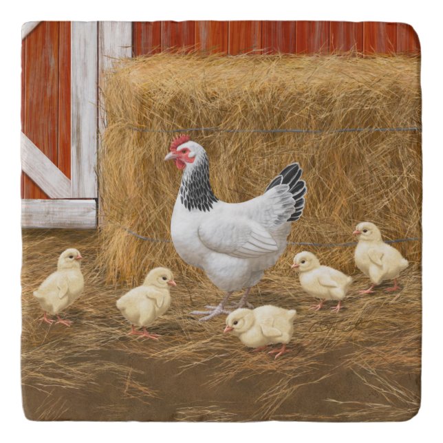Sussex Chicken Mama Hen and Chicks Trivet (Front)