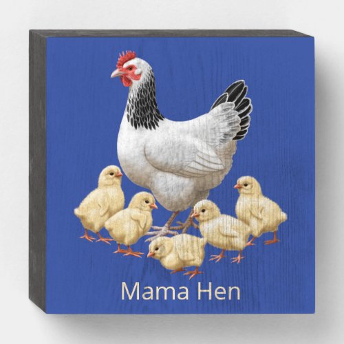Sussex Chicken Mama Hen and Chicks Wooden Box Sign