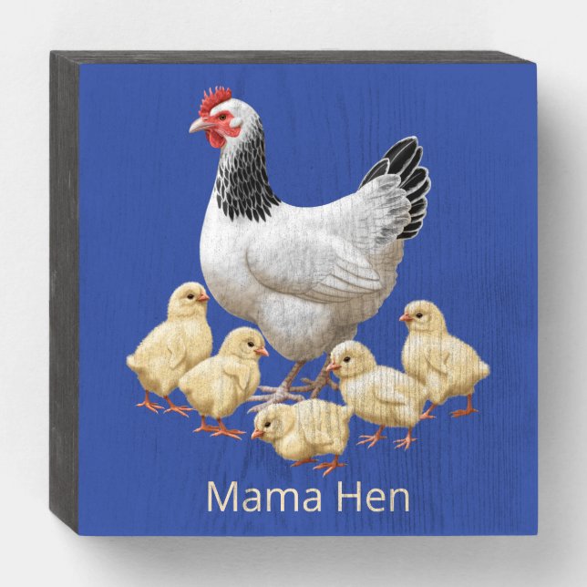 Sussex Chicken Mama Hen and Chicks Wooden Box Sign (Front Horizontal)