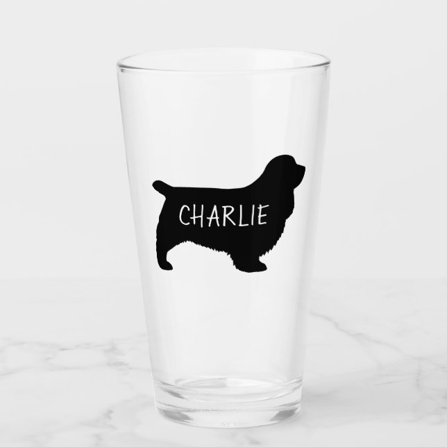 Sussex Spaniel Dog Silhouette Personalized Glass (Front)