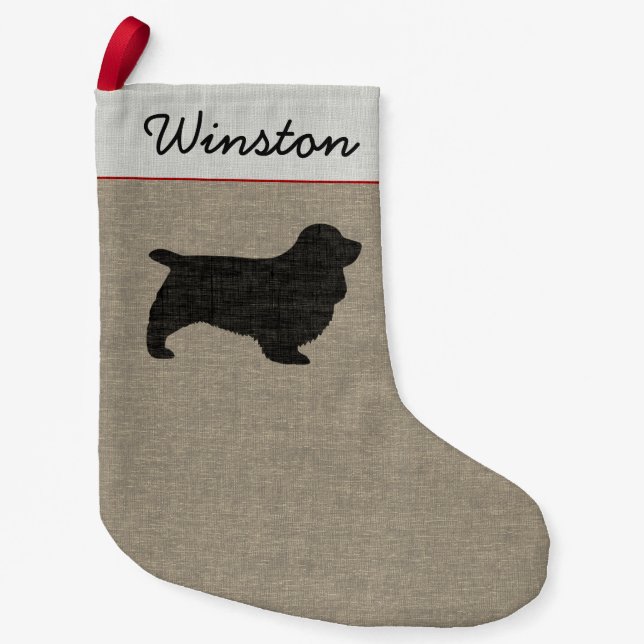 Sussex Spaniel Dog Silhouette Personalized Holiday Small Christmas Stocking (Front)