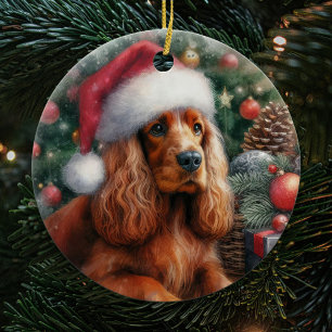 Sussex Spaniel Dog Watercolor Christmas Ceramic Ornament