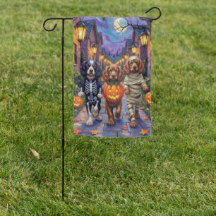 Sussex Spaniel Dogs in Halloween Costumes Garden Flag