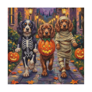 Sussex Spaniel Dogs in Halloween Costumes Wood Wall Art