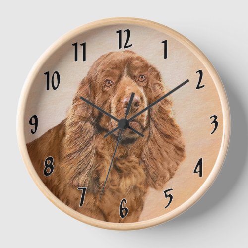 Sussex Spaniel Painting _ Cute Original Dog Art Clock